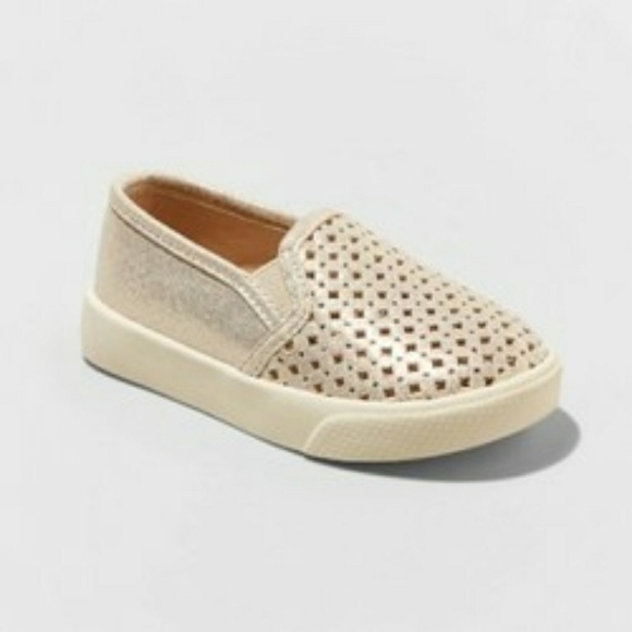 girls gold slip on shoes